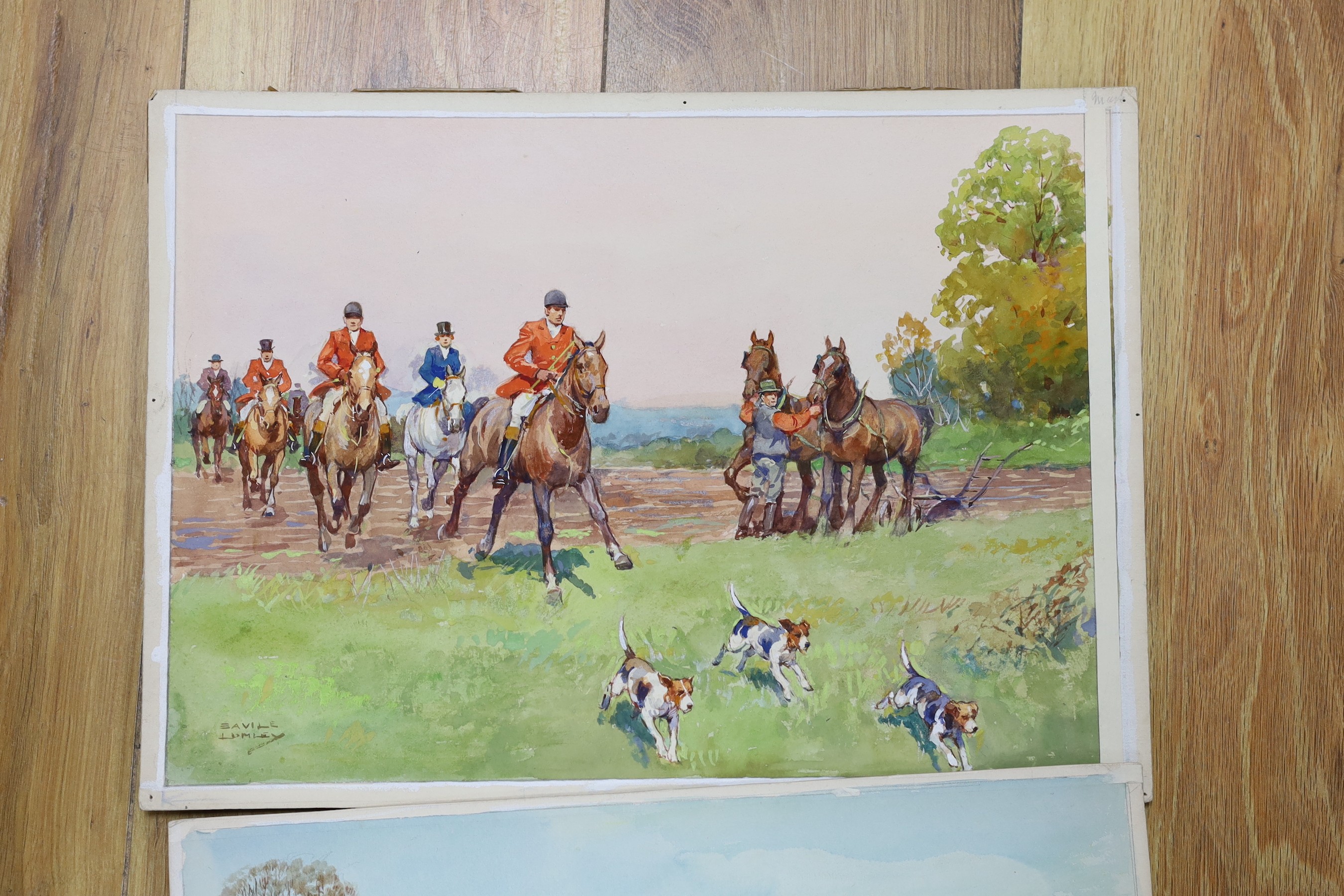 Savile Lumley (1876-1960), three watercolours, Hunting scenes, signed, 26 x 35cm, unframed